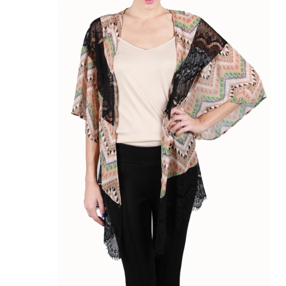 RYU Ethnic Pattern Lace & Fringe  Cardigan